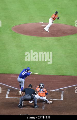 Texas Rangers third baseman Josh Jung (6) batting with Houston Astros starting pitcher Luis Garcia (77) pitching during the MLB game between the Texas Stock Photo