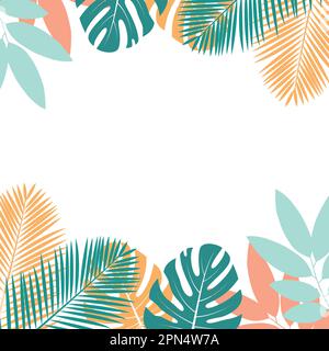 Tropical leaves frame on a white background Stock Vector