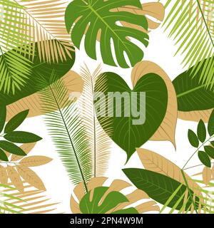 Tropical leaves pattren and palm leaves on a white background Stock Vector