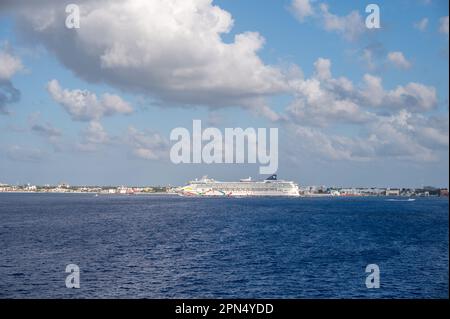 Cozumel, Mexico - April 4, 2023: View of the Norwegian Dawn cruise ship at the port near Cozumel, Mexico. Stock Photo