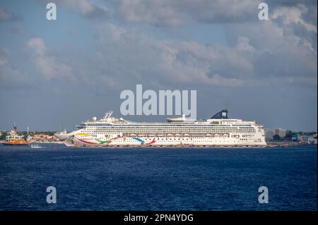 Cozumel, Mexico - April 4, 2023: View of the Norwegian Dawn cruise ship at the port near Cozumel, Mexico. Stock Photo