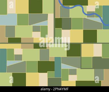 A patchwork of farmland is seen from above in a vector image. Stock Vector