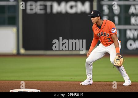 Houston Astros second baseman Mauricio Dubon (14) during the MLB game  between the Texas Ranges and the Houston Astros on Friday, April 14, 2023  at Min Stock Photo - Alamy