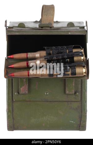 Ammo box with ammunition belt and 12.7mm cartridges for heavy machine ...