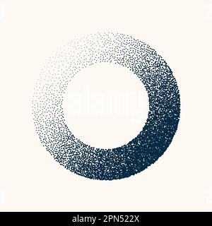 Round shaped dotted object, vintage stipple element. Fading gradient. Stippling, dotwork drawing, shading using dots. Halftone disintegration effect Stock Vector