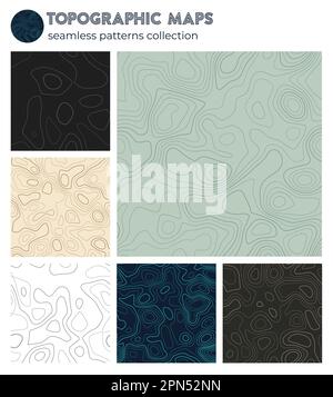 Topographic maps. Amazing isoline patterns, seamless design. Attractive tileable background. Vector illustration. Stock Vector