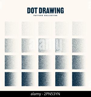 Square shaped dotted objects, vintage stipple elements. Stippling, dotwork drawing shading using dots. Halftone disintegration effect. White noise Stock Vector