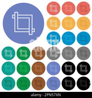 Crop tool multi colored flat icons on round backgrounds. Included white, light and dark icon variations for hover and active status effects, and bonus Stock Vector
