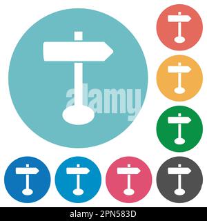 Blank arrow sign post solid flat white icons on round color backgrounds Stock Vector
