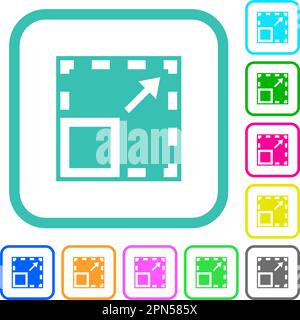Maximize element solid vivid colored flat icons in curved borders on white background Stock Vector