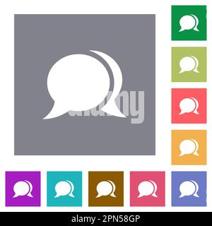 Two oval chat bubbles solid flat icons on simple color square backgrounds Stock Vector