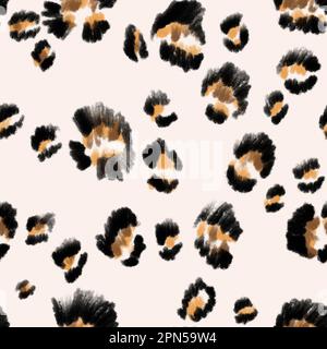 Seamless leopard pattern, hand draw leopard texture. Stock Photo