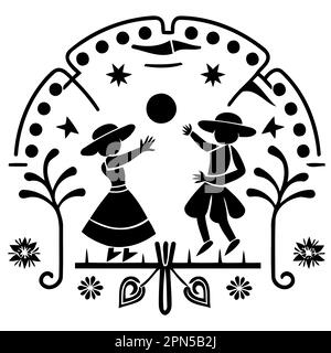 couple with pennants in the background brazilian cultural festivity day of sao joao festa junina minimalist vector illustration Stock Vector