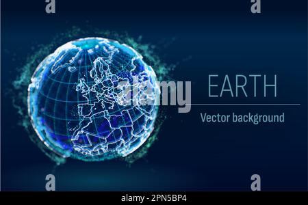 Sci-Fi Planet Earth Hologram. Planet Earth from space. Vector. World map with small details. Depth of field. Wide angle. Stock Vector