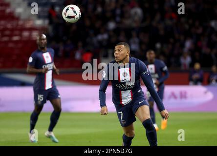 Paris, France. 15th Apr, 2023. Kylian Mbappe of PSG during the French championship Ligue 1 football match between Paris Saint-Germain (PSG) and RC Lens on April 15, 2023 at Parc des Princes stadium in Paris, France - Photo Jean Catuffe/DPPI Credit: DPPI Media/Alamy Live News Stock Photo