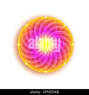 Colorful Lotus Flower of Life. Sacred Geometry. Bright Indian flower Symbol of Harmony and Balance. Sign of purity. Torus mandala logo design vector Stock Vector