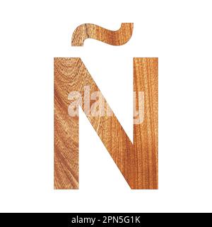 Capital letter N on oak wood texture - White background Stock Photo