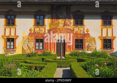 Pilatus House, Oberammergau, Bavarian passion play town, Mural painting, Upper Bavaria, Germany Stock Photo