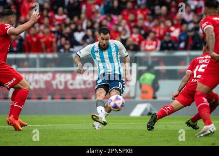 Ciudad De Avellaneda, Argentina. 16th Apr, 2023. Paolo Guerrero of Racing  Club gestures during a Liga Profesional 2023 match between Independiente  and Racing Club at Estadio Libertadores de America. Final Score:  Independiente