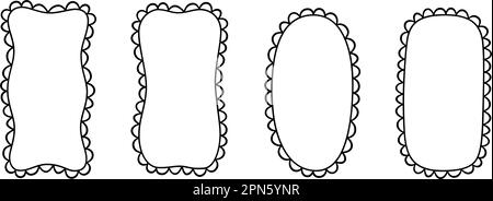 Doodle circle scalloped frame. Hand drawn scalloped edge ellipse shape.  Simple round label form. Flower silhouette lace frame. Vector illustration  Stock Vector Image & Art - Alamy