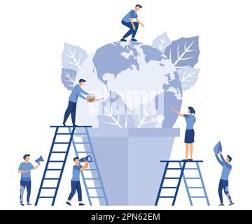Earth day concept, people prepare for the day of the environment, save the planet, save energy, flat vector modern illustration Stock Vector