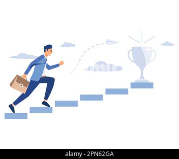 people run to their goal on the column of columns, move up motivation, the path to the target's achievement, flat vector modern illustration Stock Vector