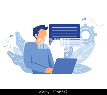 customer service, hotline operator advises customer, online global technical support 24/7, customer and operator, flat vector modern illustration Stock Vector