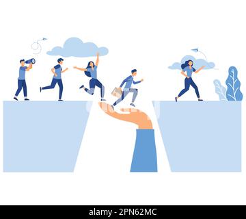 aimed at the goal concept, ncrease motivation, way to achieve the goal, teamwork, help in overcoming obstacles in the form of support, flat vector mod Stock Vector