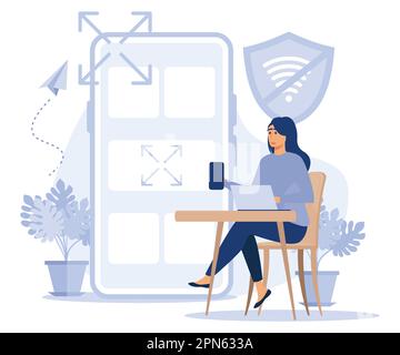 Mobile app development concept, Progressive web app, rich Internet and decentralized applications, open source platform, flat vector modern illustrati Stock Vector
