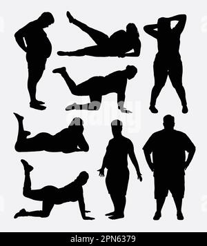 Fat people silhouettes. Good use for symbol, logo, web icon, mascot, or any design you want. Easy to use. Stock Vector