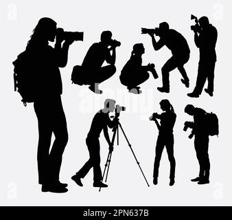 Photographer male and female silhouettes. Good use for symbol, logo, web icon, mascot, or any design you want. Easy to use. Stock Vector