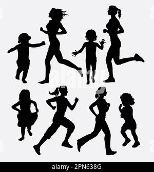 Girl and children running silhouettes. Good use for symbol, logo, web icon, mascot, or any design you want. Easy to use. Stock Vector