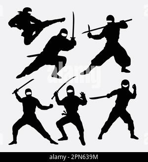 Ninja japanese warrior silhouettes. Good use for symbol, logo, web icon, mascot, or any design you want. Easy to use. Stock Vector