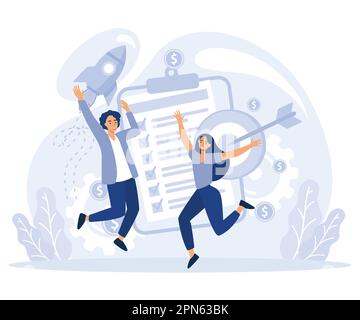Project lifecycle concept, Project initiation and closure, deadline, documentation, business analysis, stakeholder approval, work time, flat vector mo Stock Vector