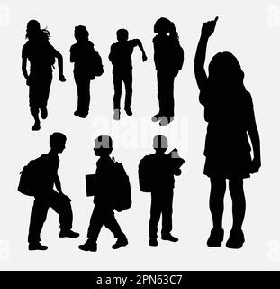 School girl and school boy activity silhouette. Good use for symbol, web icon, logo, game element, mascot, or any design you want. Easy to use. Stock Vector