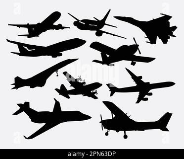 Airplane transportation silhouettes. Good use for symbol, logo, web icon, mascot, or any design you want. Easy to use. Stock Vector