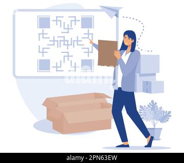 Warehouse modern technology concept, QR code, automated operations, order documentation, flat vector modern illustration Stock Vector