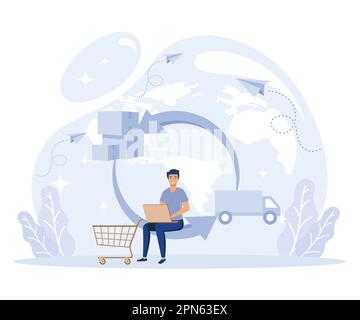 Warehouse modern technology concept, handling and order processing, automated operations, order documentation, flat vector modern illustration Stock Vector