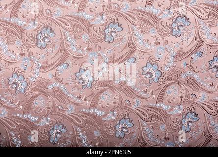 Beautiful pattern with ornament from embroidered blue flowers. Fashion design. mbroidered pattern background with ornamental flowers on pink backgroun Stock Photo