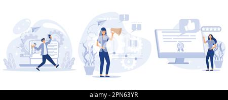 Promotion concept, Blog followers and subscriptions, viral content, attracting attention, rating scale, social media platform, high-ranking product, s Stock Vector