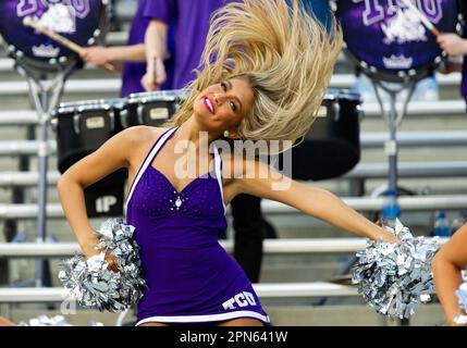 Fort Worth, Texas, USA. 14th Apr, 2023. TCU Horned Frogs showgirls during the NCAA Football spring scrimmage at Amon G. Carter Stadium in Fort Worth, Texas. Matthew Lynch/CSM/Alamy Live News Stock Photo
