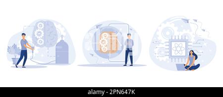 Innovative information technology concept, Augmented intelligence, technological singularity, quantum computing, computer science, set flat vector mod Stock Vector