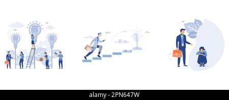 people grow potted plants, graphic design idea of project activity, the path to the target's achievement, helping hand to another in a state of depres Stock Vector