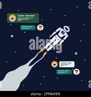 Android chatbot is flying on space background. Vector Illustration. Stock Vector