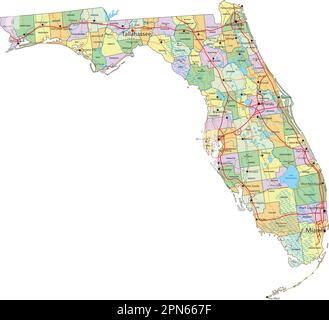 Florida - Highly detailed editable political map with labeling Stock ...