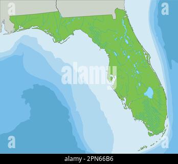 High detailed Florida physical map. Stock Vector