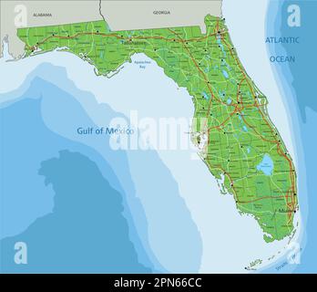 High Detailed Florida Physical Map Stock Vector Image Art Alamy High Detailed Florida Physical Map With Labeling 2pn66cc