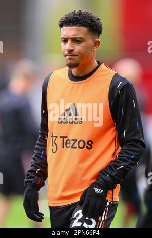 Nottingham, UK. 16th April 2023. Jadon Sancho of Manchester United during the Premier League match between Nottingham Forest and Manchester United at the City Ground, Nottingham on Sunday 16th April 2023. (Photo: Jon Hobley | MI News) Credit: MI News & Sport /Alamy Live News Stock Photo