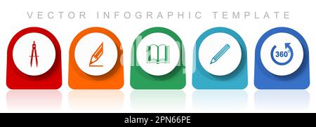 Education icon set, flat design miscellaneous colorful icons such as calippers, pencil, book and 360 degree for webdesign and mobile applications, inf Stock Vector