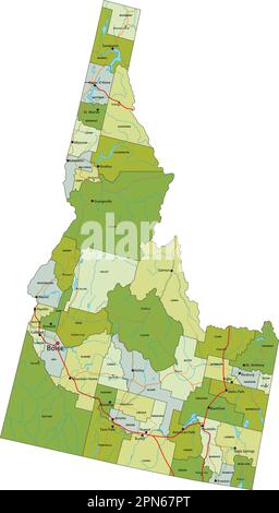 Highly detailed editable political map with separated layers. Idaho. Stock Vector